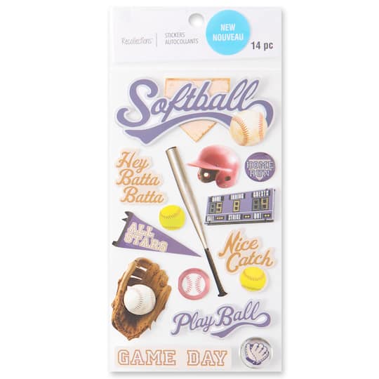 12 Pack: Softball Dimensional Stickers by Recollections™